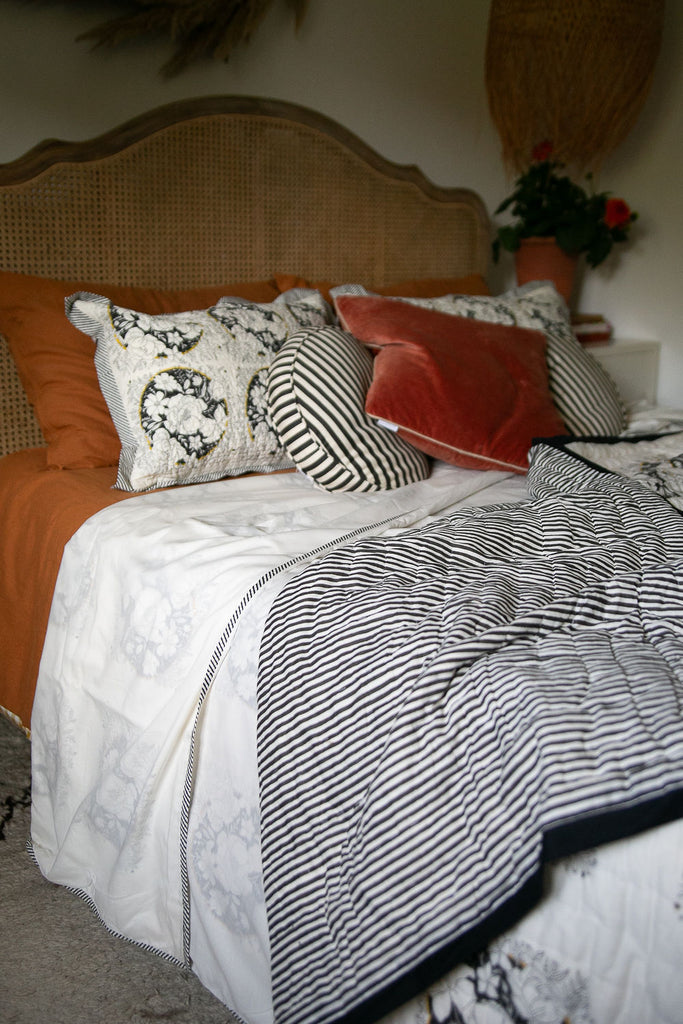 camellia block printed bed-set autumnal feel