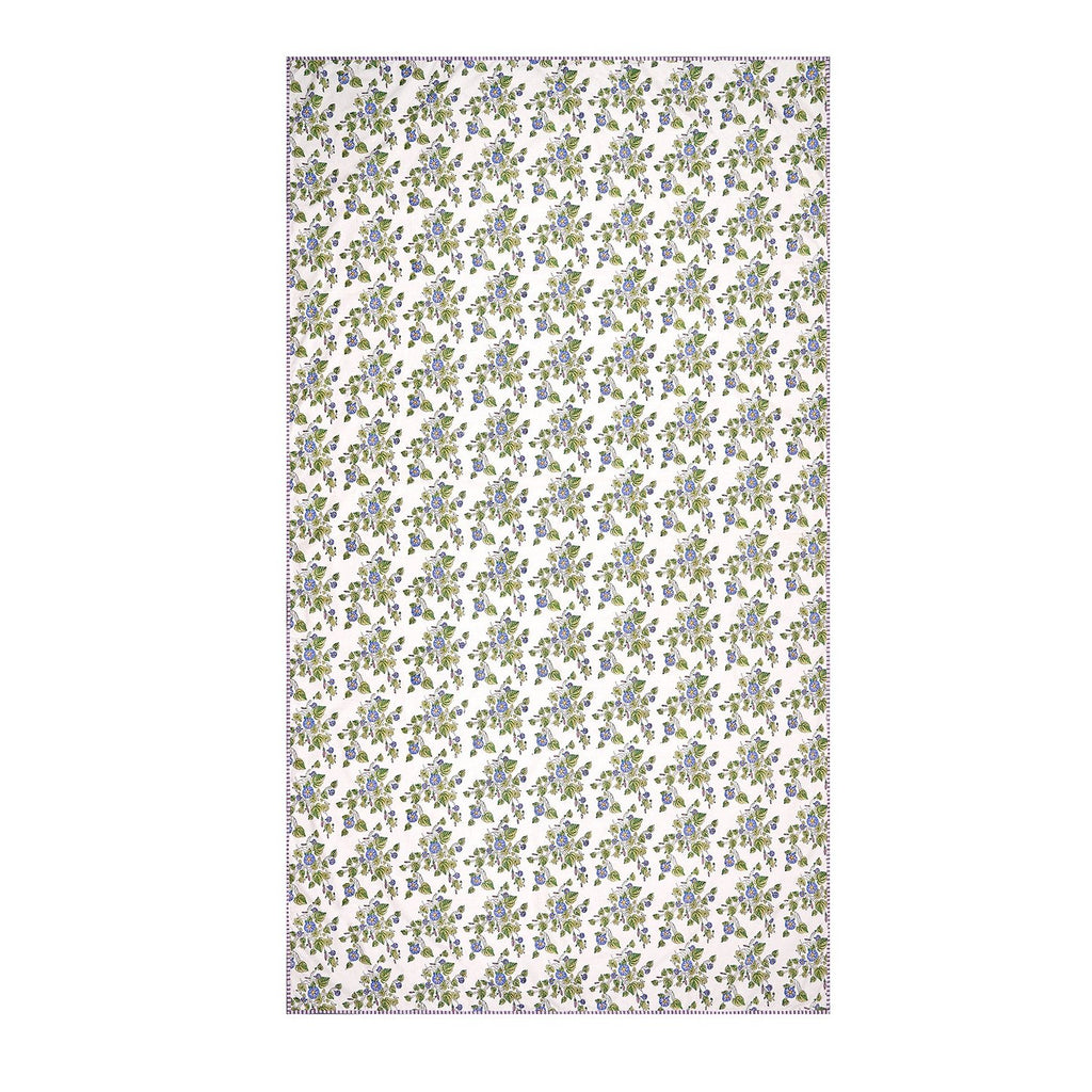 bird' eye view of a morning glory print tablecloth