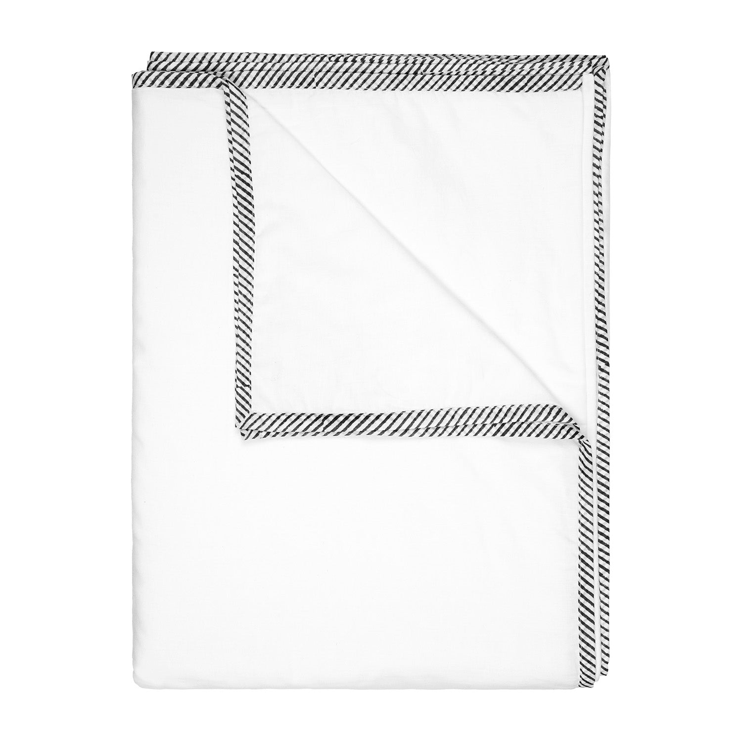 Folded white Dohar with striped edgings 