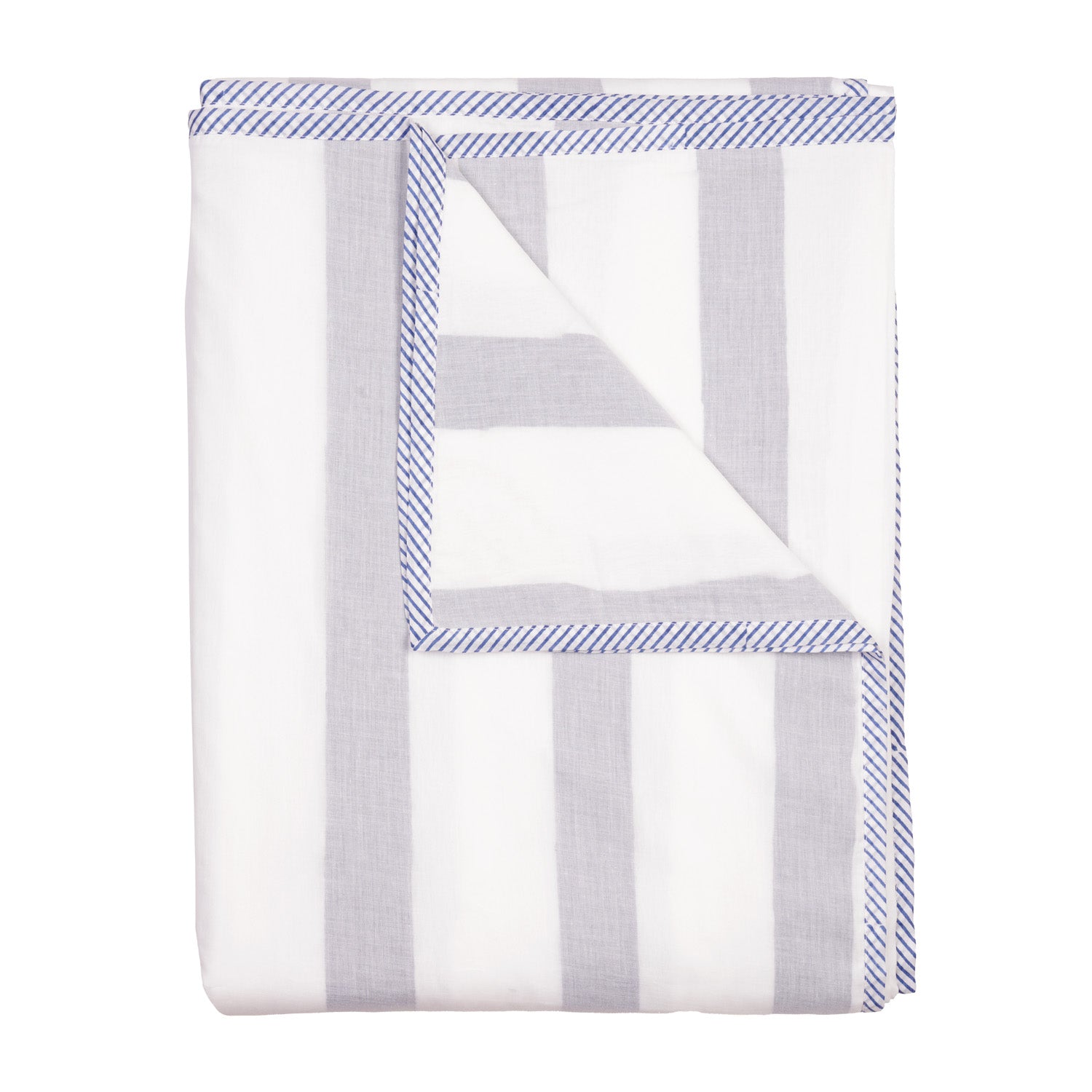 Cotton Dohar with blue stripes on a white background and striped edging