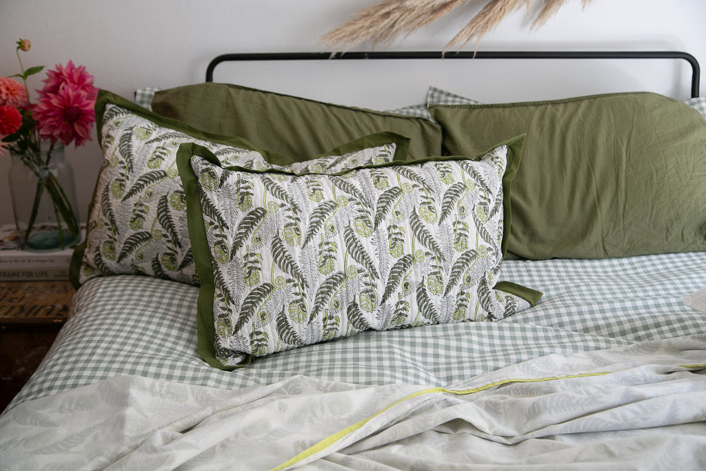 Golden Fern Pillowcase Pair (Olive Green)