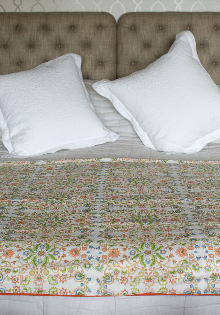 a block printed dohar on a bed