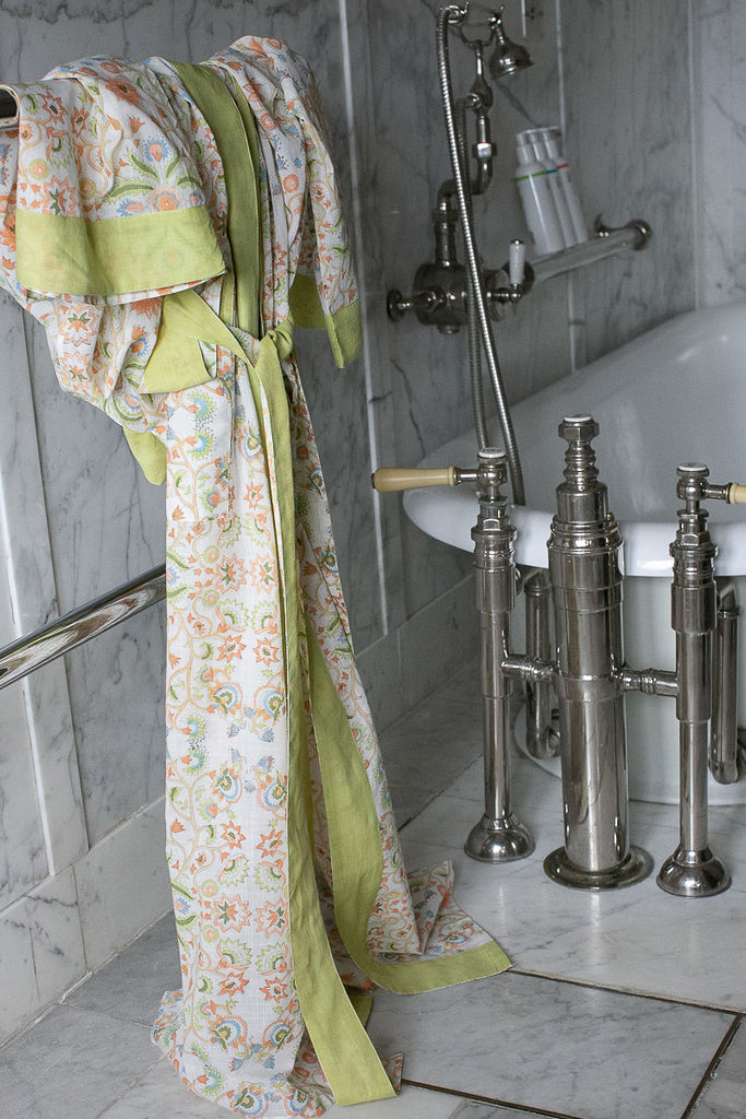 cotton kimono robe on a towel rail  