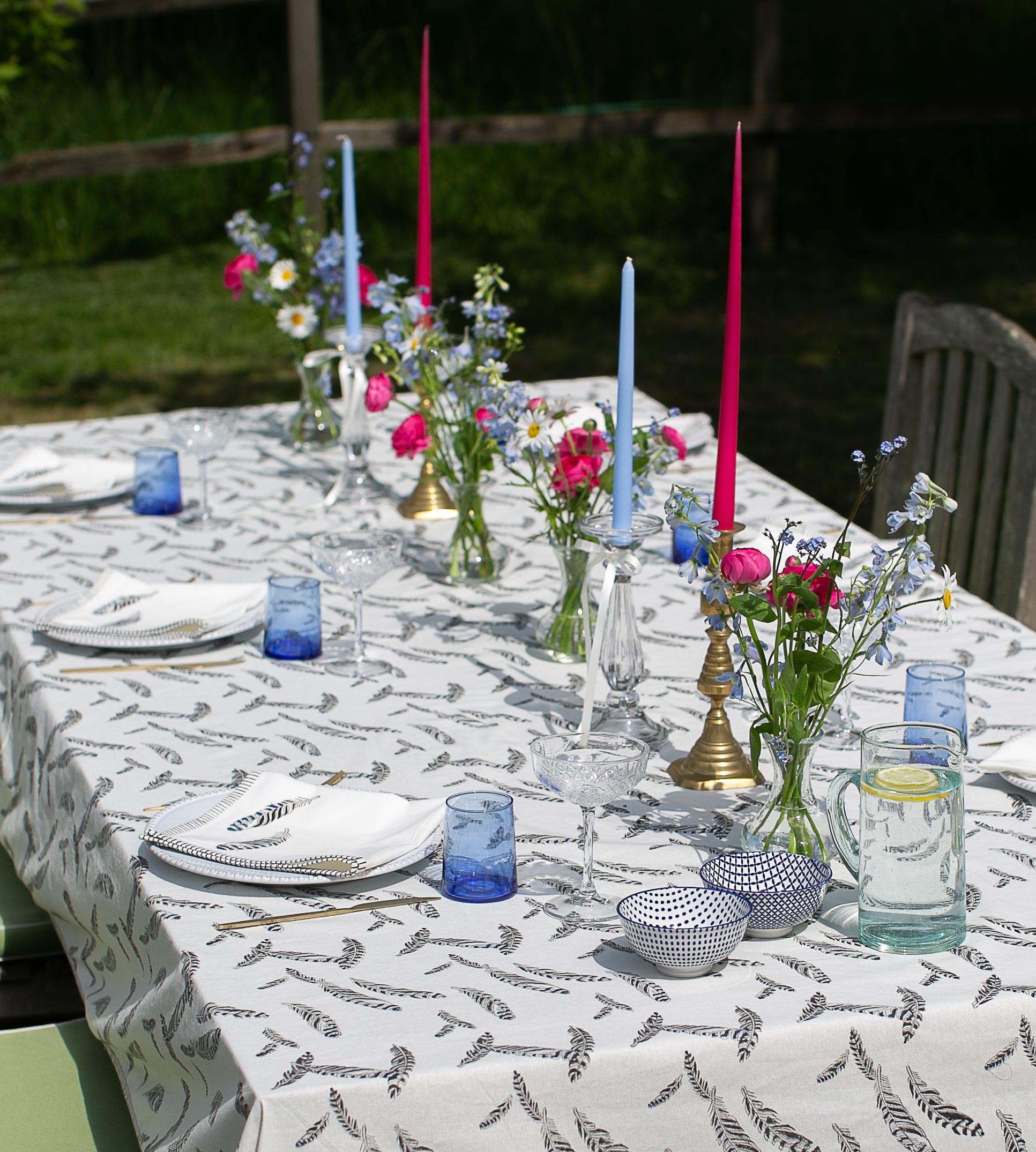Block Printed Tablecloth, Jay Feather
