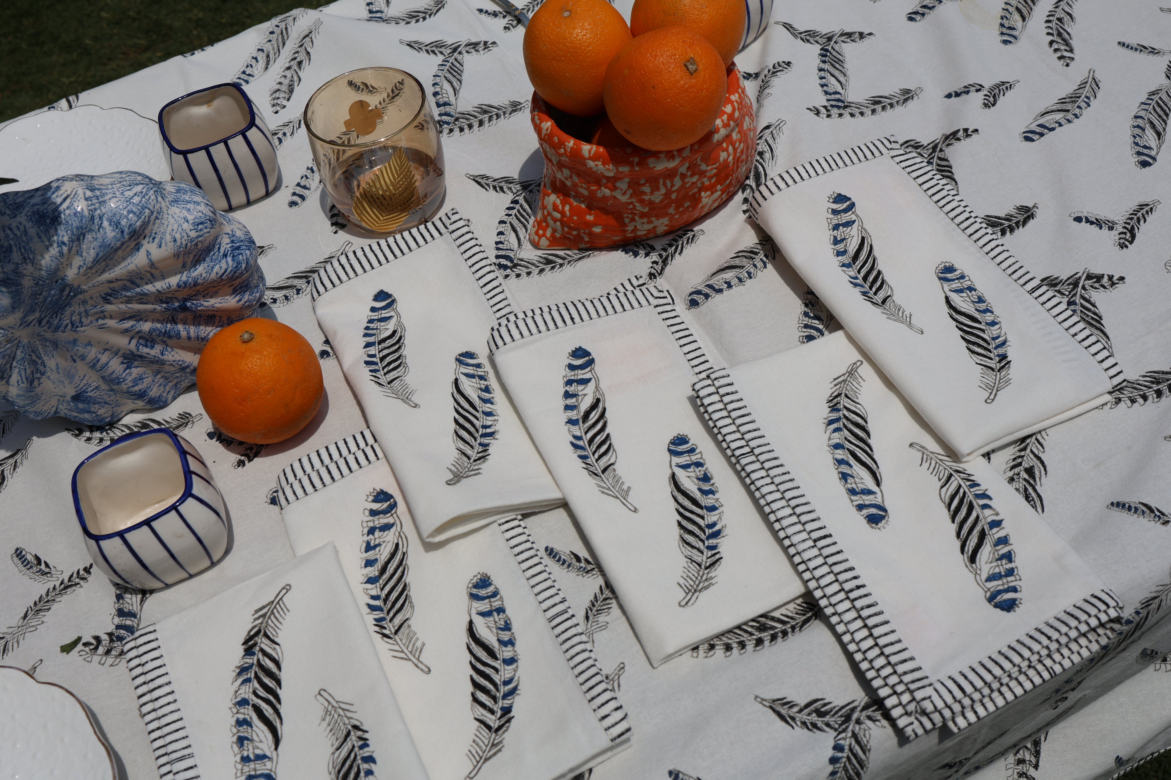 Block Printed Cotton Jay Feather Napkins
