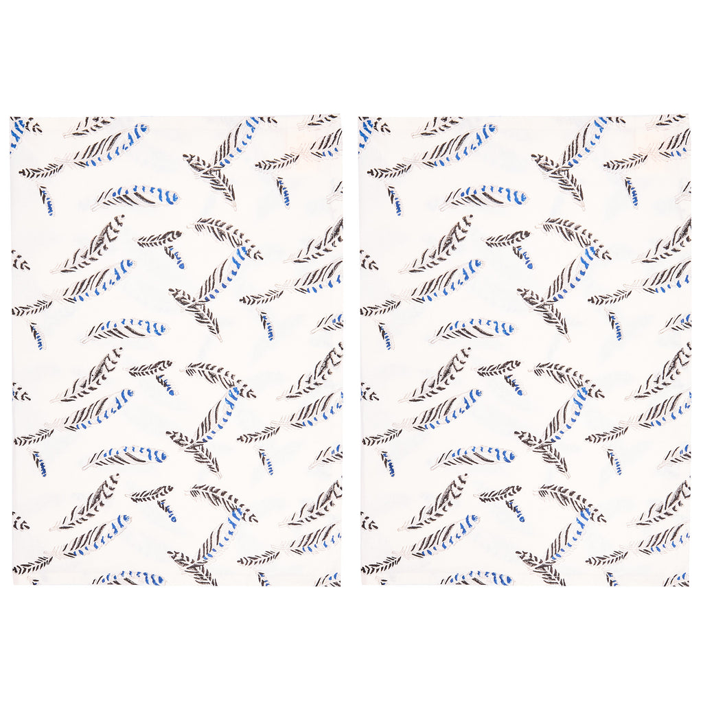 set of two feather print tea towels 