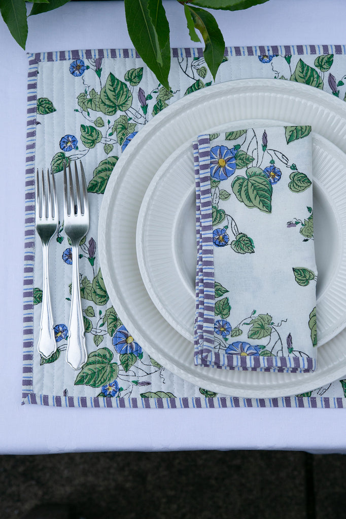 Block printed placemat and napkin table  setting 