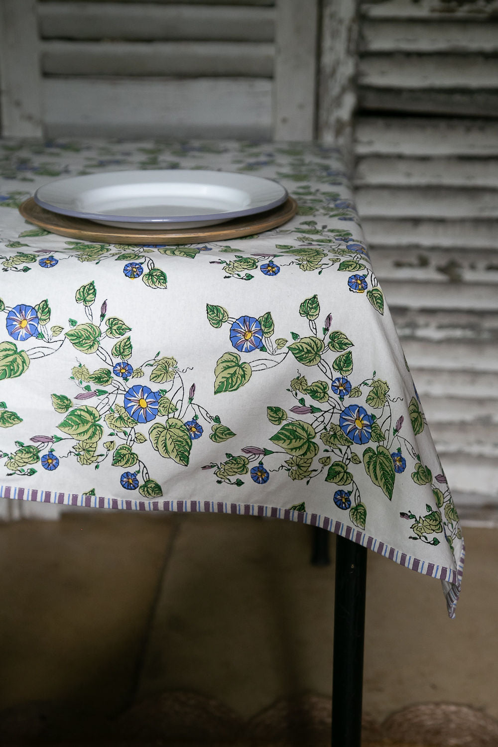 Block printed Tablecloth, Morning Glory