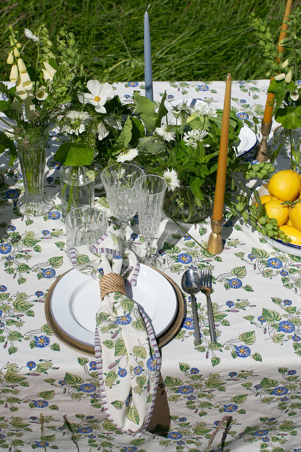 Block Printed Cotton Morning Glory Napkins