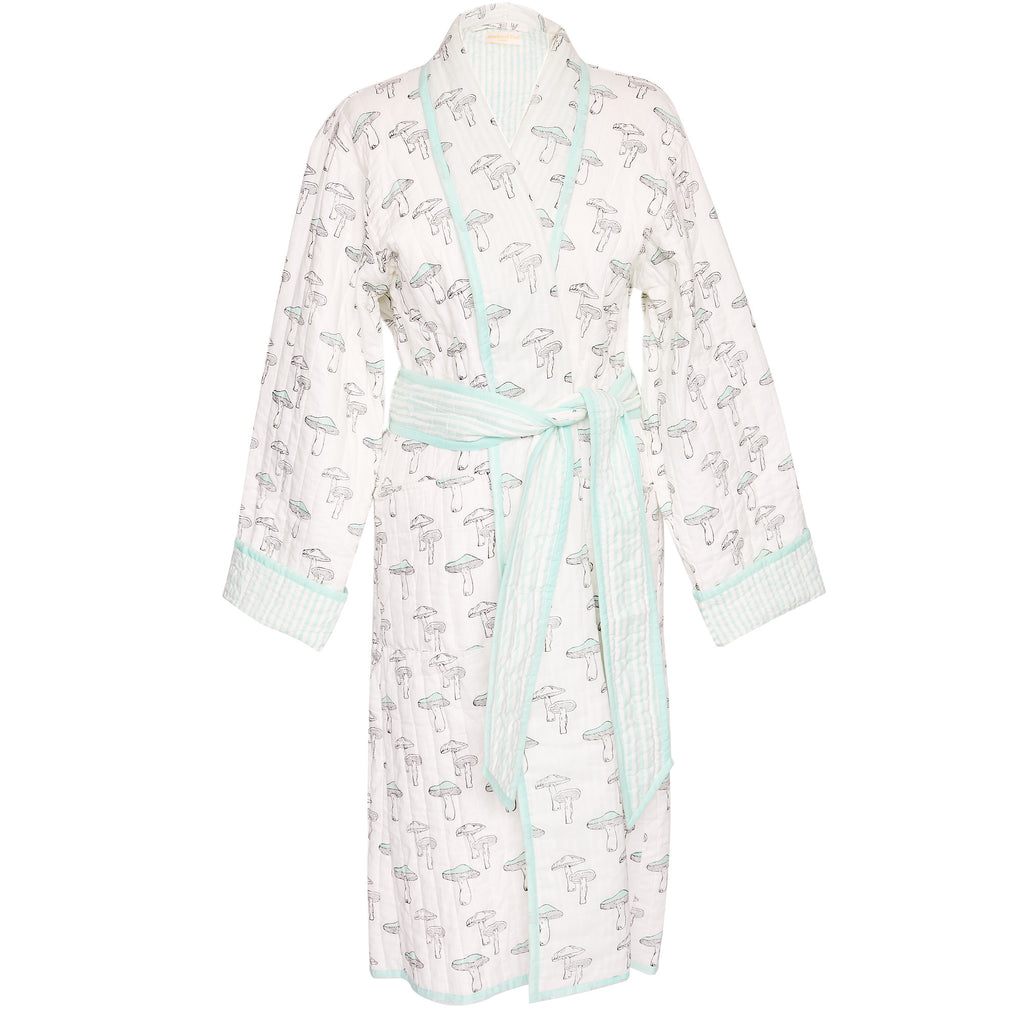 quilted dressing gown in a mushroom print 