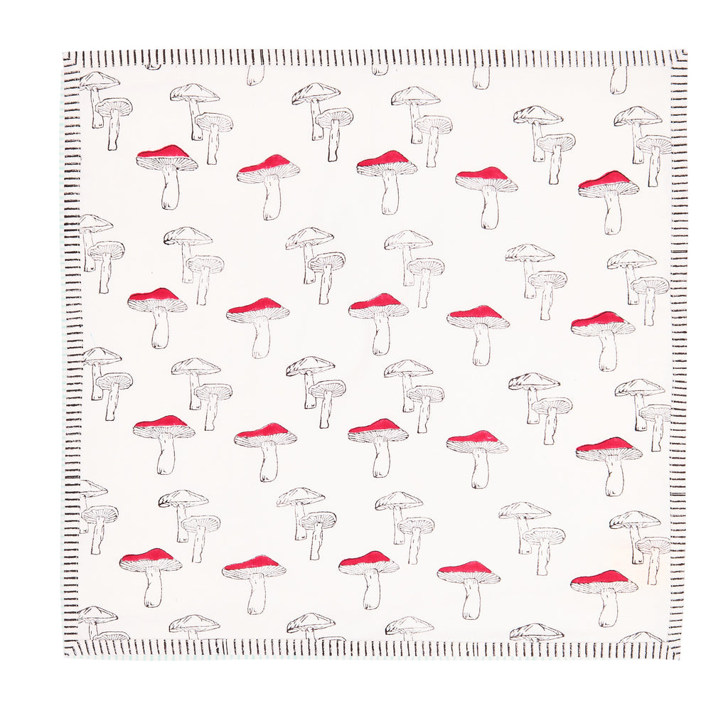 birds eye view of a mushroom print napkin 