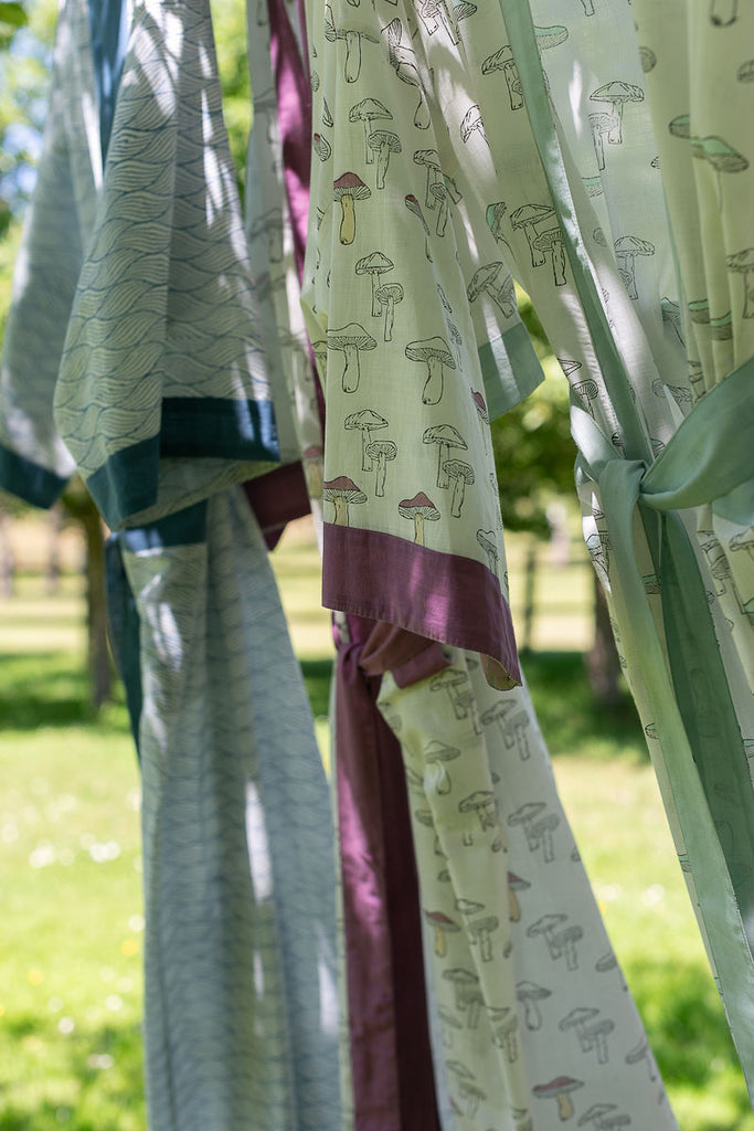 detail of a mushroom cotton kimono 