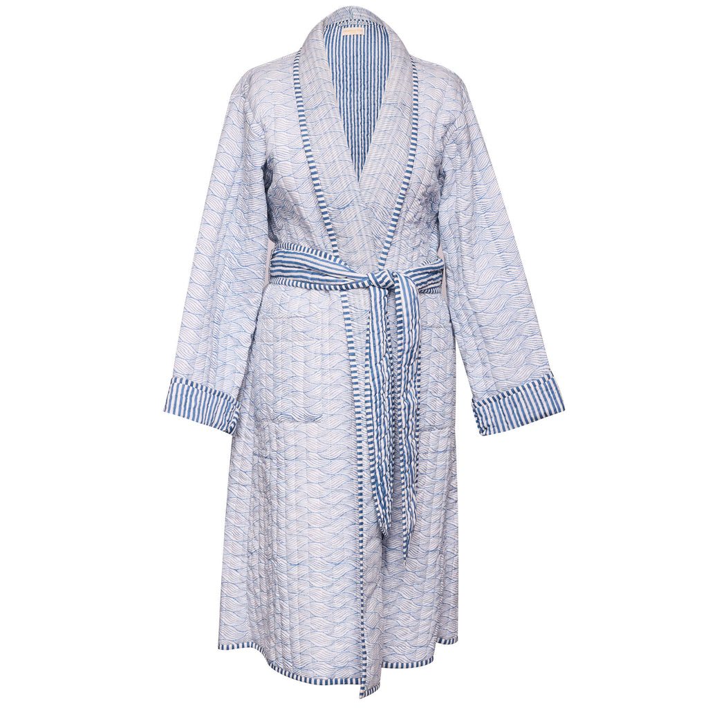 product image of a block printed quilted robe 