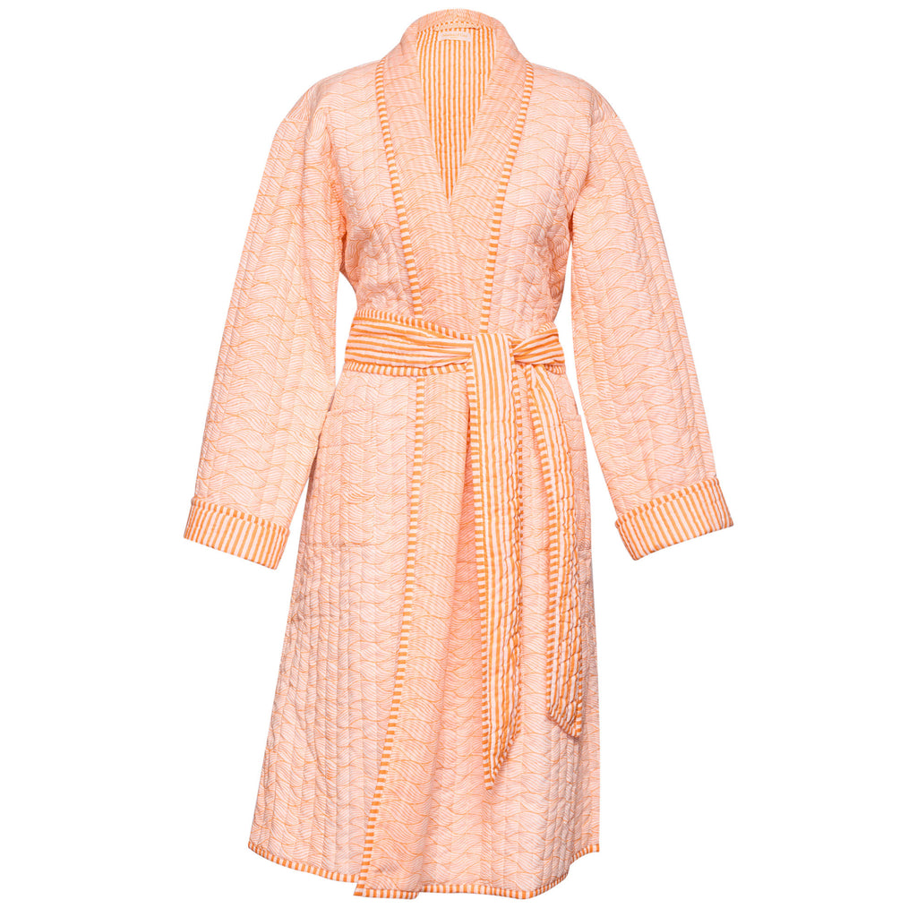 product image of an orange block printed robe 