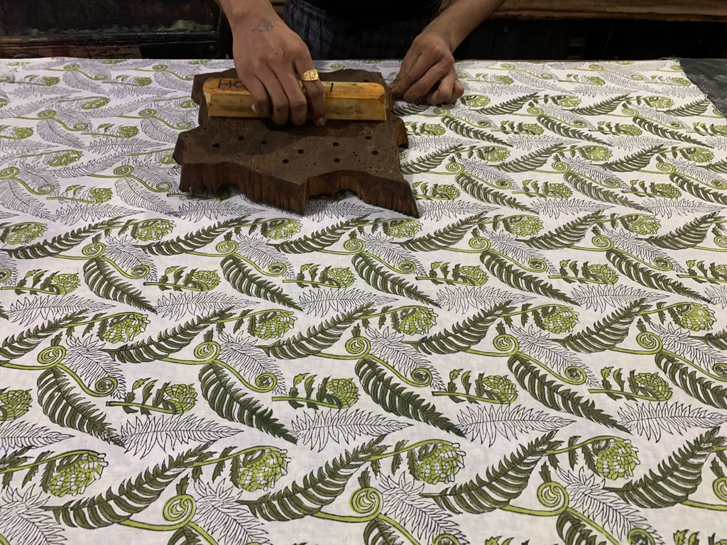 block printing of fern design 