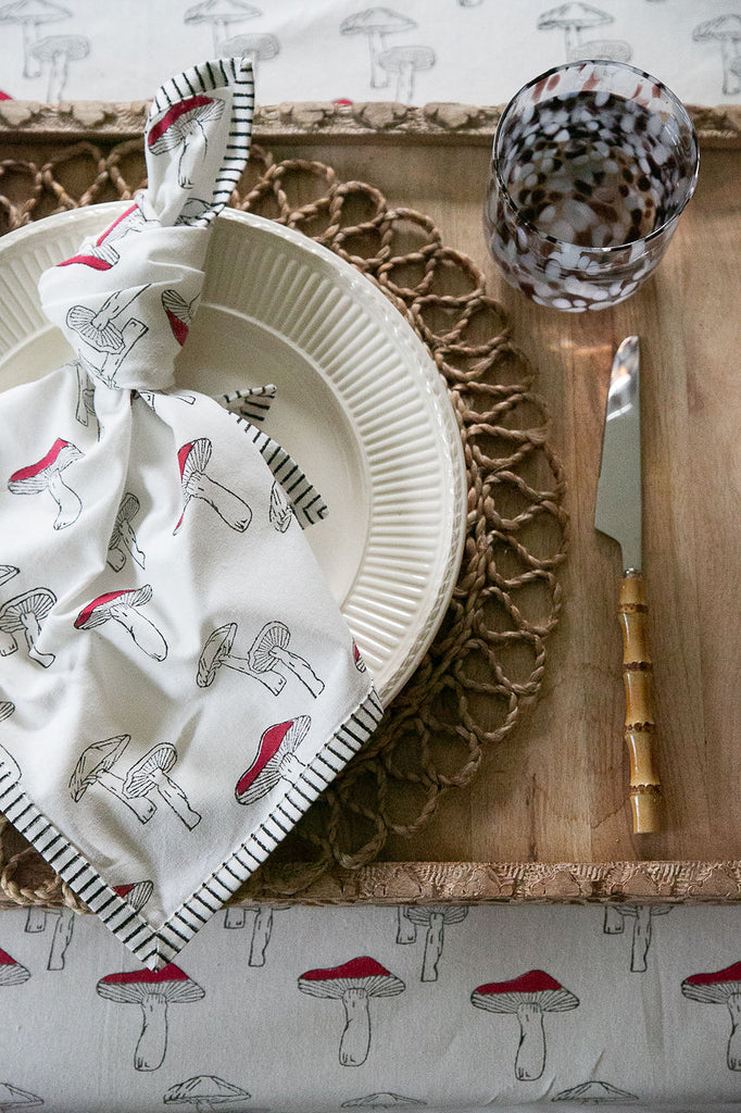 close up of a table-setting on a tray 