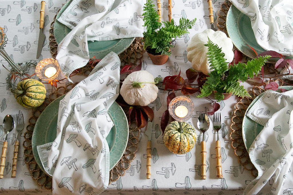 autumnal tables-cape with a mushroom tablecloth 