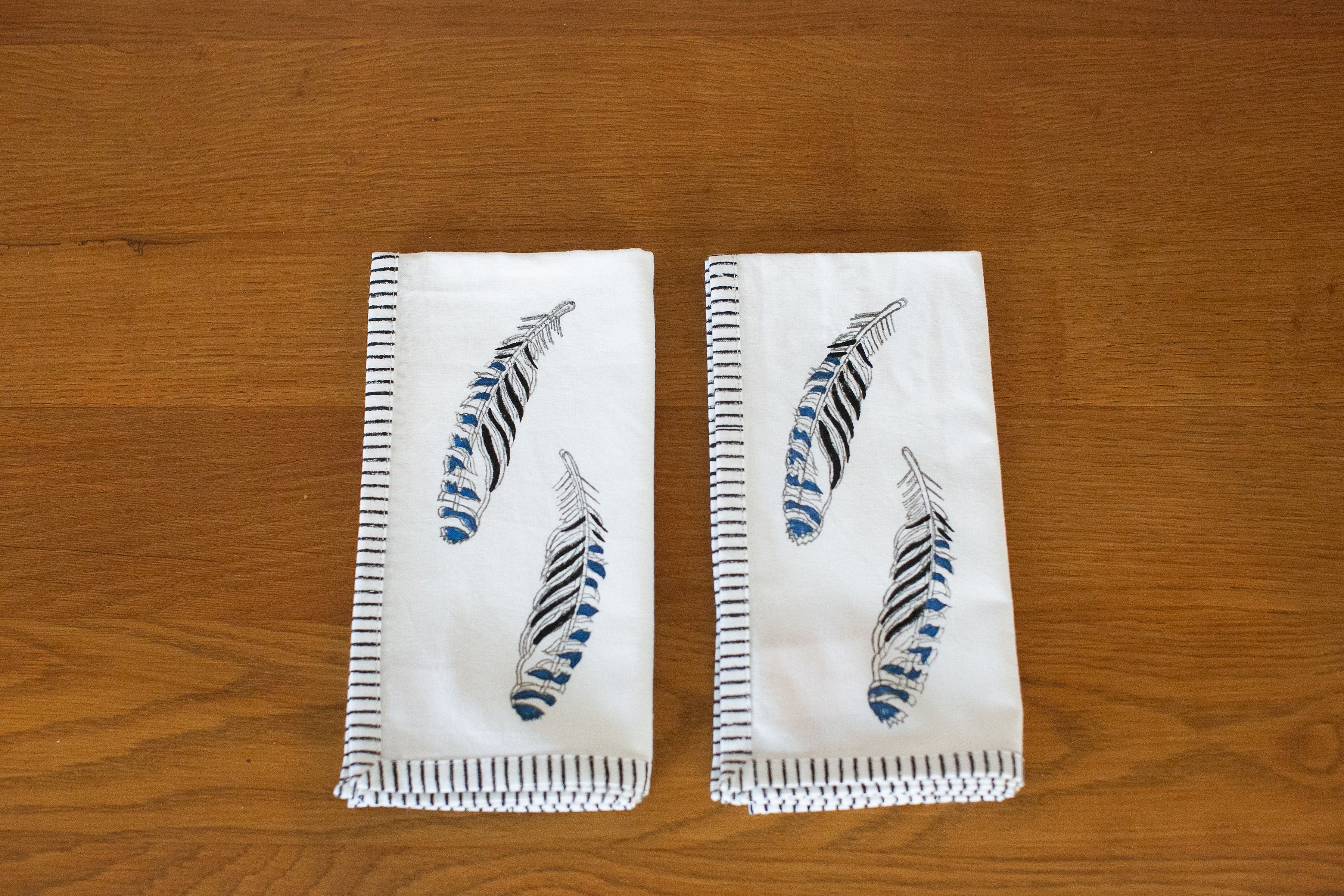Block Printed Cotton Jay Feather Napkins