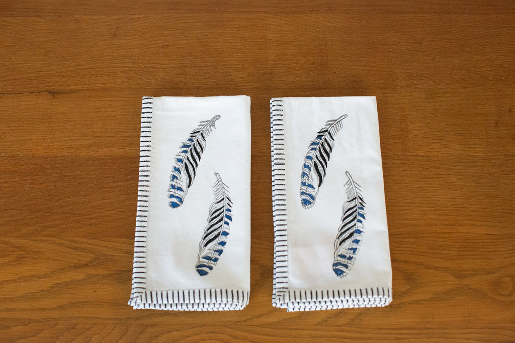 Block Printed Cotton Jay Feather Napkins