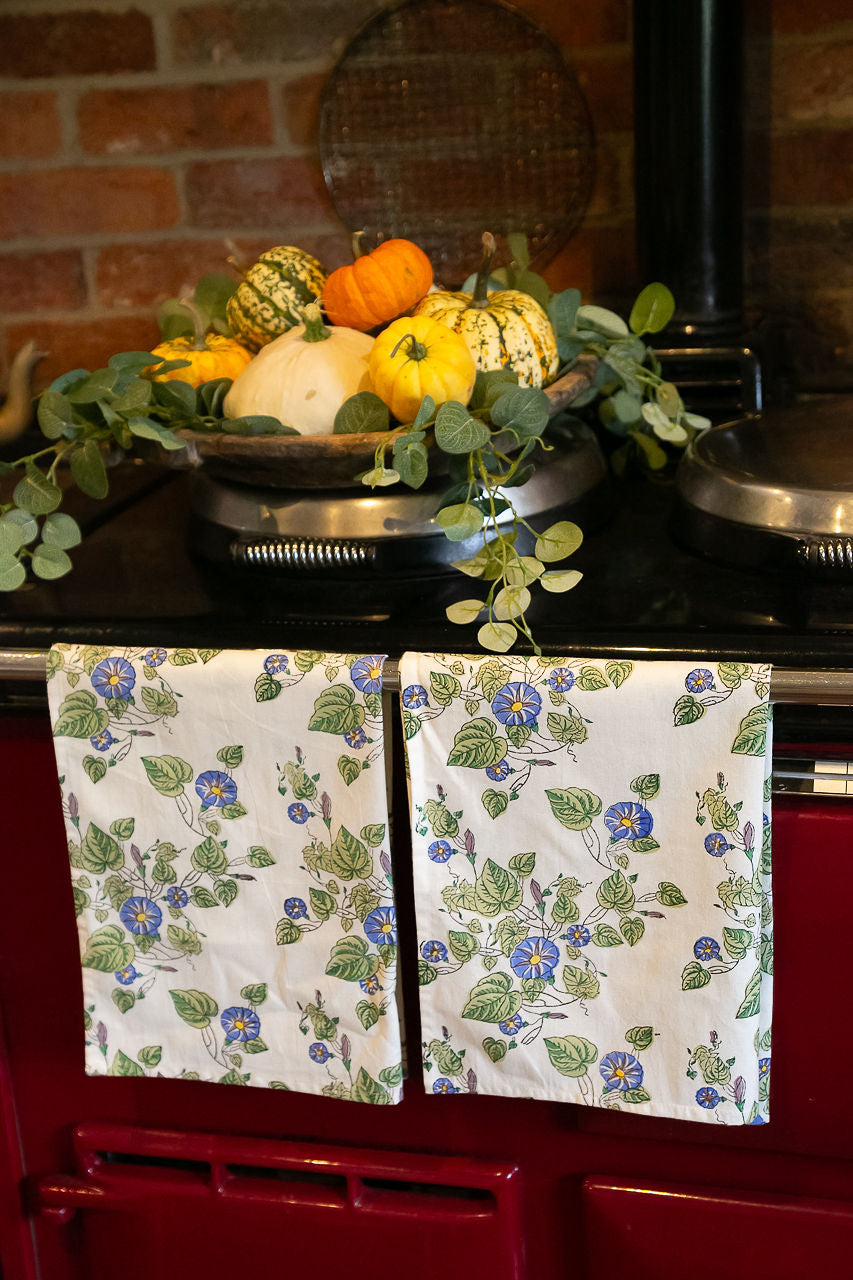 Block printed tea towels, set of two, Morning Glory design | Shades of ...