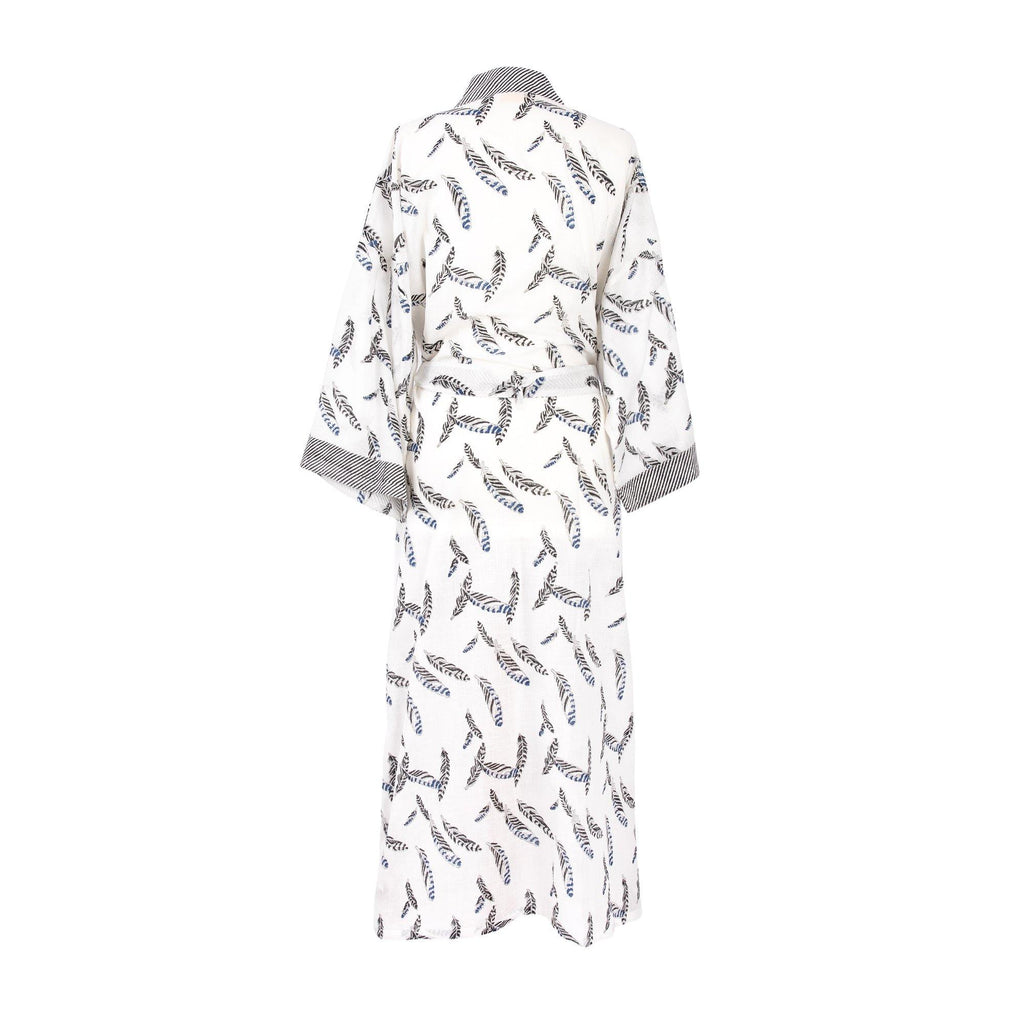 Hand Block Printed Cotton Robe, Jay-Feathers - Shades of Cool London 